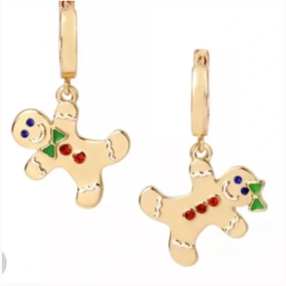 Betsey Johnson Gingerbread Goldtone Boy & Girl Dangling Hoop Earrings NIB